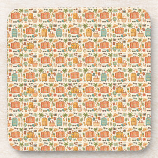 Vintage Travel Pattern Vacation Adventure Beverage Coaster