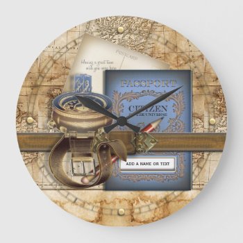 Vintage Travel Personalized Large Clock by LaBoutiqueEclectique at Zazzle