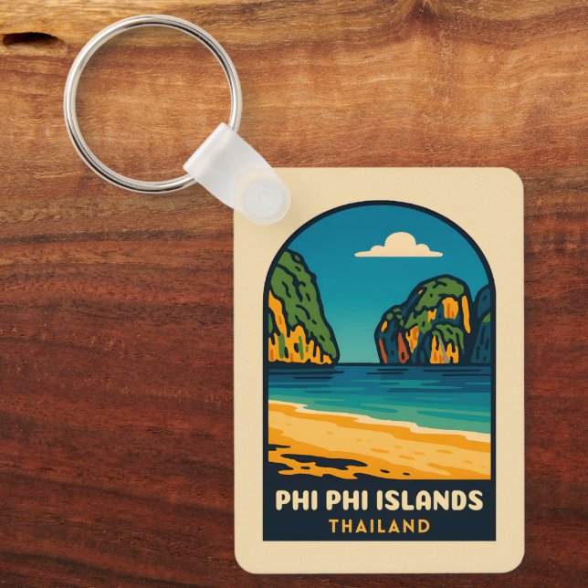 Vintage Travel Phi Phi Islands Thailand Beach Keychain (Front)