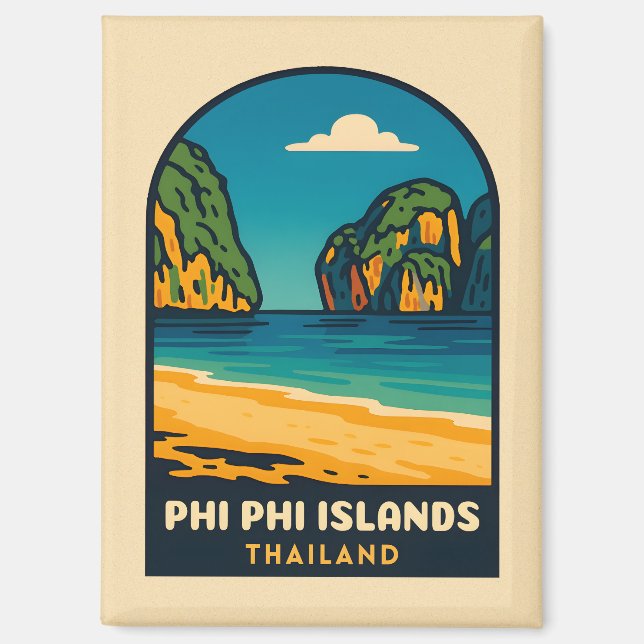 Vintage Travel Phi Phi Islands Thailand Beach Magnet (Front)