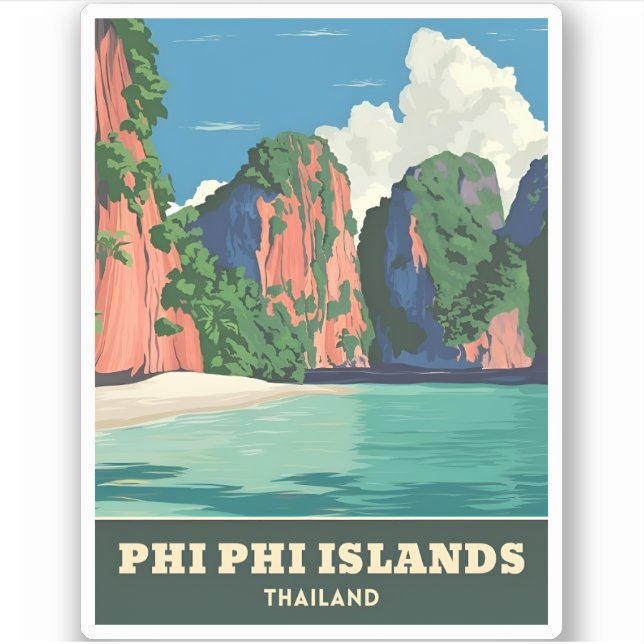 Vintage Travel Phi Phi Islands Thailand Seaside Sticker (Front)