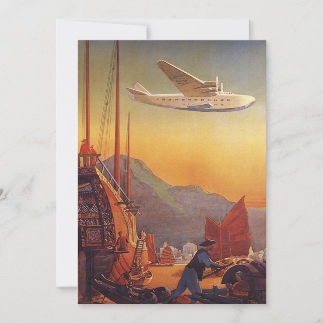 Vintage Travel, Plane Over Junks in Hong Kong (Front)