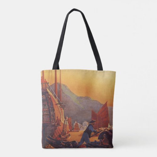 Vintage Travel Plane Over Junks in Hong Kong Tote Bag