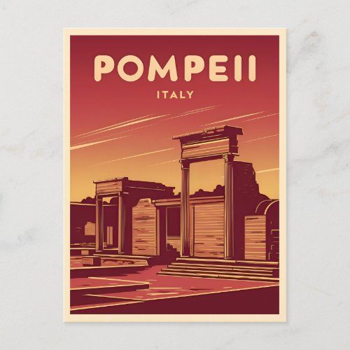 Vintage Travel Pompeii Italy Retro Graphic Postcard