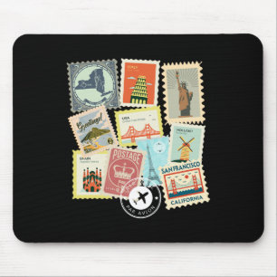 Vintage Travel Postage Stamps Vacation Philatelic  Mouse Pad