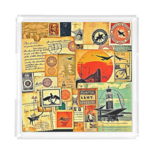 Vintage Travel Postcard Art Acrylic Tray