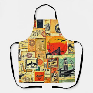 Vintage Travel Postcard Art Apron