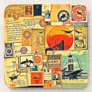Vintage Travel Postcard Art Beverage Coaster