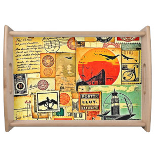 Vintage Travel Postcard Art Serving Tray