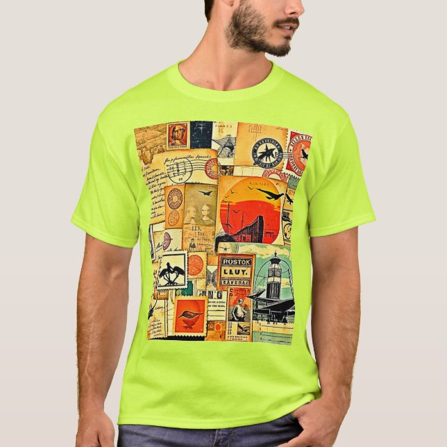 Vintage Travel Postcard Art T-Shirt (Front)