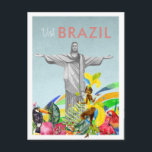 Vintage Travel Postcard | Brazil<br><div class="desc">A perfect piece of art for for anyone that loves Brazil. Featuring watercolor illustrations of Brazil with retro styling typography. Add your custom wording to this design by using the "Edit this design template" boxes on the right hand side of the item, or click the blue "Customize it" button to...</div>
