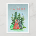 Vintage Travel Postcard | Canada<br><div class="desc">A perfect piece of art for for anyone that loves Canada. Featuring watercolor illustration of a charming cabin in the woods. Add your custom wording to this design by using the "Edit this design template" boxes on the right hand side of the item, or click the blue "Customize it" button...</div>