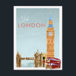 Vintage Travel Postcard | London<br><div class="desc">A perfect piece of art for for anyone that loves London. Featuring watercolor illustrations of London with retro styling typography. Add your custom wording to this design by using the "Edit this design template" boxes on the right hand side of the item, or click the blue "Customize it" button to...</div>