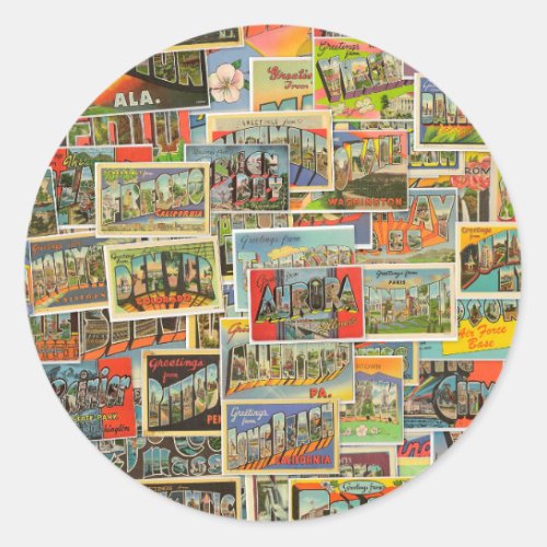 Vintage Travel Postcards Collage Stickers