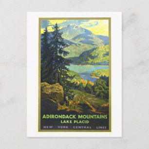 Vintage Travel Poster Adirondacks and Lake Placid Postcard