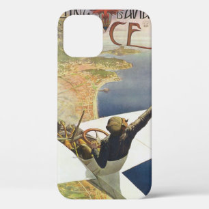 Vintage Travel Poster, Airplane over Nice France iPhone 12 Case