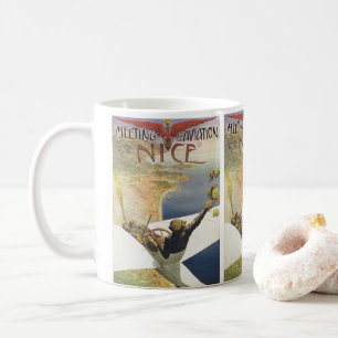 Vintage Travel Poster, Airplane over Nice France Coffee Mug