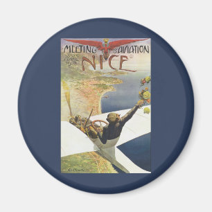 Vintage Travel Poster, Airplane over Nice France Magnet