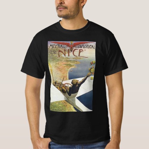 Vintage Travel Poster Airplane over Nice France T_Shirt