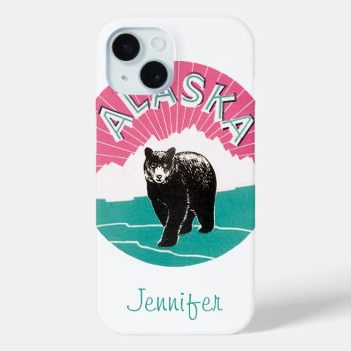 Vintage Travel Poster Alaska Black Bear in Snow iPhone 15 Case