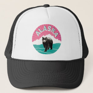 Vintage Travel Poster, Alaska Black Bear in Snow Trucker Hat