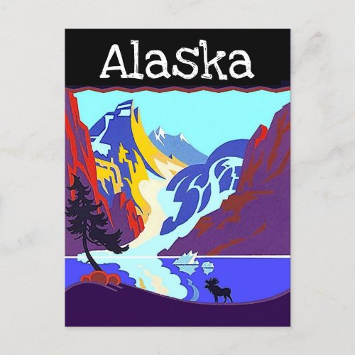 Vintage Travel Poster Alaska Moose Mountains PCs Holiday Postcard