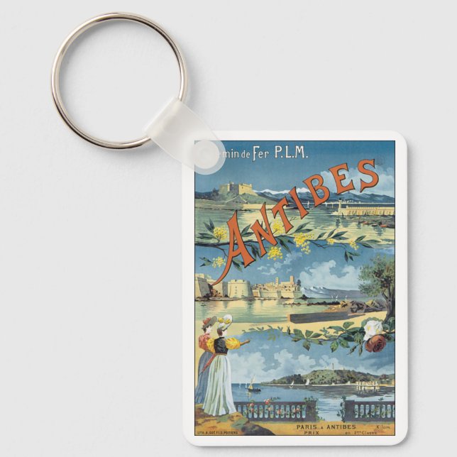 Vintage Travel Poster, Antibes, France Keychain (Front)