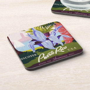 Vintage Travel Poster Art, Discover Puerto Rico! Beverage Coaster