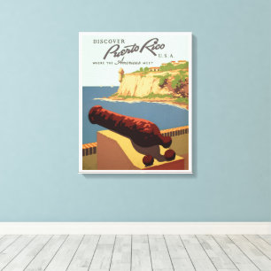 Vintage Travel Poster Art, Discover Puerto Rico! Canvas Print