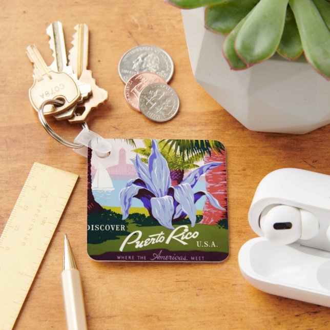 Vintage Travel Poster Art, Discover Puerto Rico! Keychain (Desk)