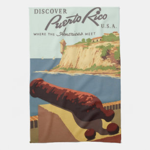 Vintage Travel Poster Art, Discover Puerto Rico! Kitchen Towel