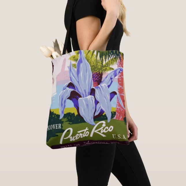Vintage Travel Poster Art, Discover Puerto Rico! Tote Bag (Close Up)