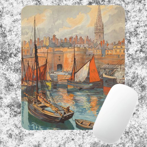 Vintage Travel Poster Art Saint Malo France Mouse Pad