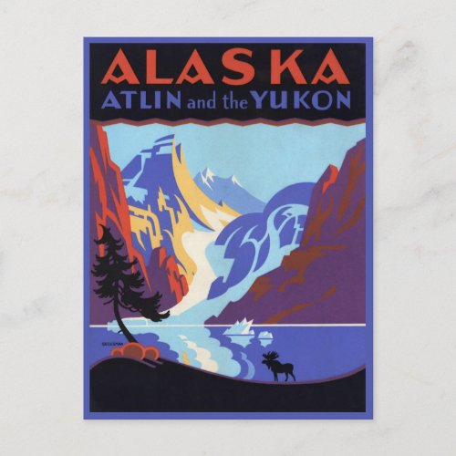 Vintage Travel Poster Atlin and the Yukon Alaska Postcard