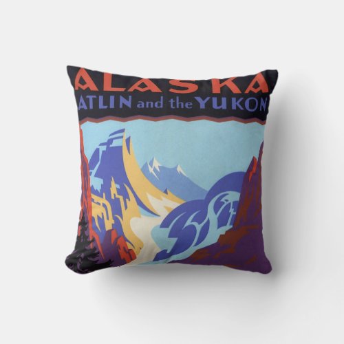 Vintage Travel Poster Atlin and the Yukon Alaska Throw Pillow