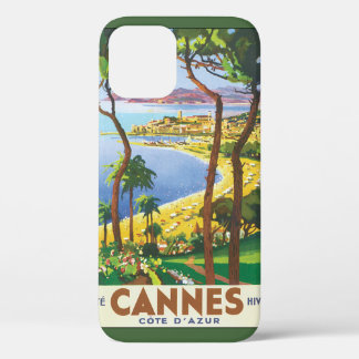 Vintage Travel Poster, Beach in Cannes, France iPhone 12 Case