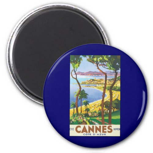 Vintage Travel Poster Beach in Cannes France Magnet