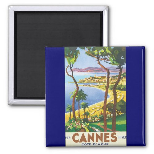 Vintage Travel Poster Beach in Cannes France Magnet