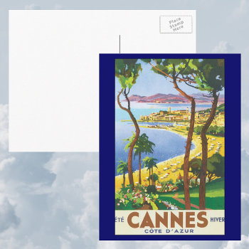 Vintage Travel Poster  Beach In Cannes  France Postcard by Tchotchke at Zazzle