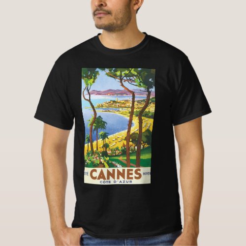 Vintage Travel Poster Beach in Cannes France T_Shirt