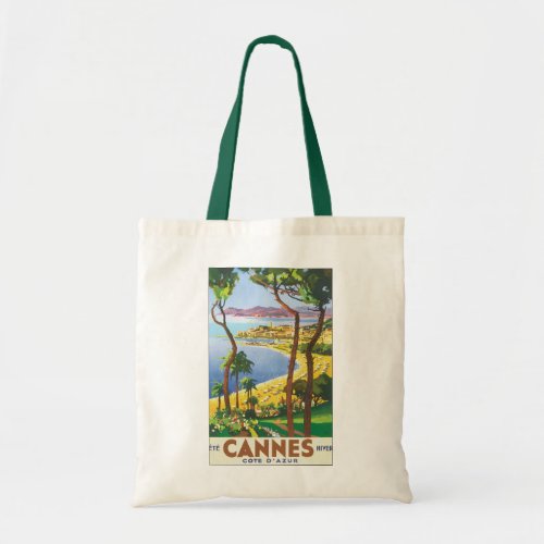 Vintage Travel Poster Beach in Cannes France Tote Bag