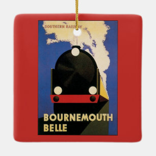 Vintage Travel Poster, Bournemouth Belle Train Ceramic Ornament