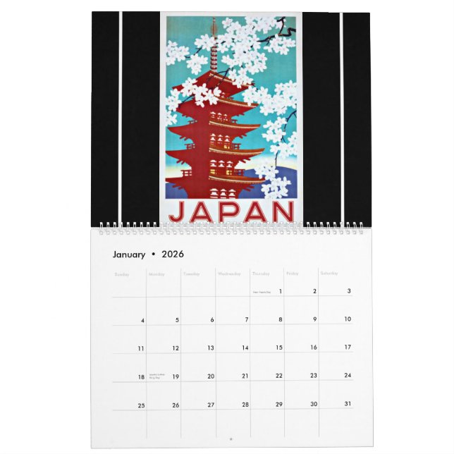 Vintage Travel Poster Calendar (Jan 2026)