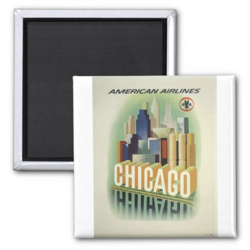 Vintage Travel Poster Chicago USA 3D Building Magnet