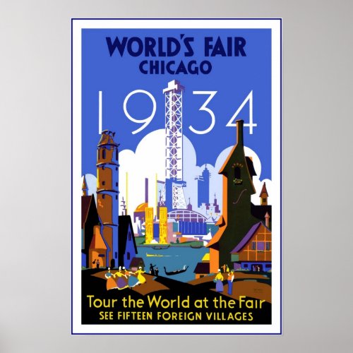 Vintage Travel Poster Chicago Worlds Fair 3 1934