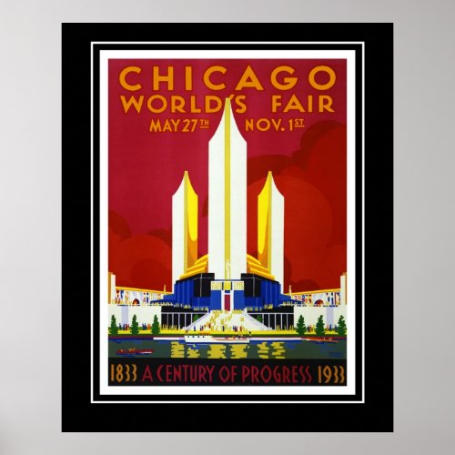 Vintage Travel Poster Chicago Worlds Fair Large