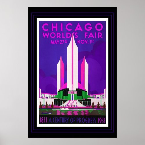 Vintage Travel Poster Chicago Worlds Fair Recolor