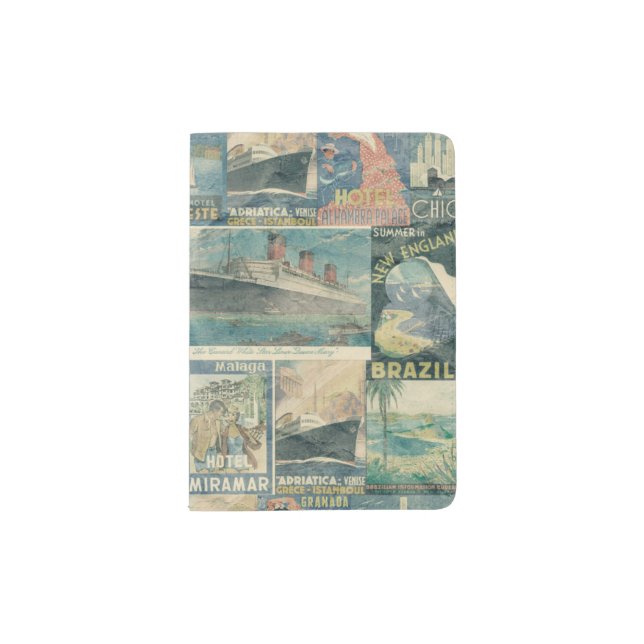 Vintage Travel Poster Collage Passport Holder (Front)
