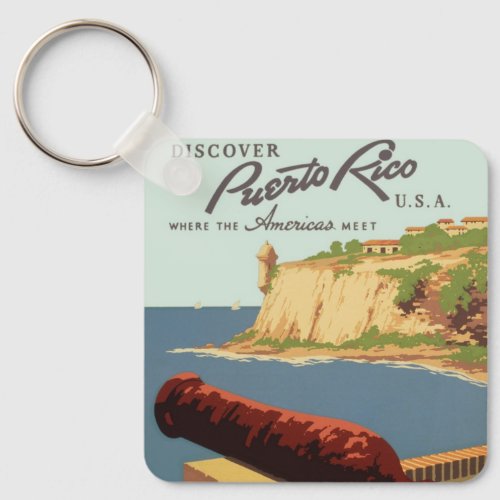 Vintage Travel Poster Discover Puerto Rico Keychain