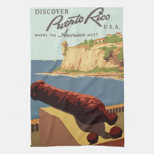 Vintage Travel Poster Discover Puerto Rico Kitchen Towel